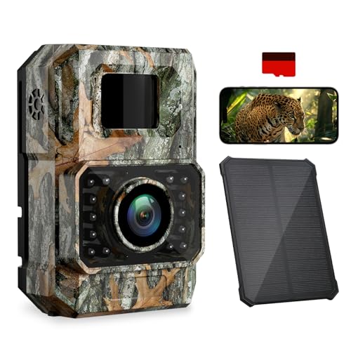 Coolifepro Caméra de Chasse Solaire WiFi 48MP 30FPS avec 2000mAh Batterie Rechargeable, Camera Chasse Connectée Telephone, 850nm LED Camera Infrarouge Vision Nocturne Animaux Caméra avec Carte 32GB