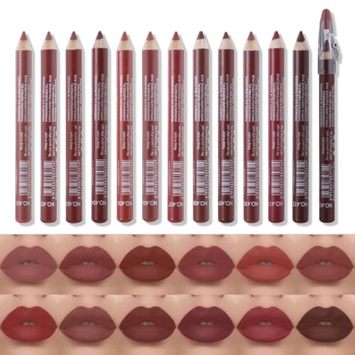 katiluxiya Lot de 12 crayons à lèvres imperméables avec couvercle, longue durée et imperméable, crayon à lèvres naturel Lip Liner Set, (12, Set)