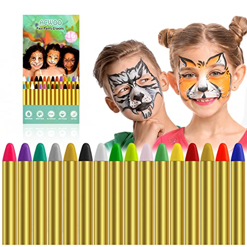 ACWOO Visage Peinture, 16 Couleurs Crayons Maquillage Artistique, Sûr, Non-Toxique, Lavable, Peinture Corporelle Convient à tous, Cosplay, Carnaval, Anniversaire, Halloween, Pâques, Noël