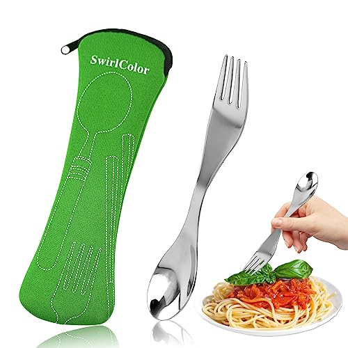 Spork Couvert Camping, Réutilisable Spork en Acier Inoxydable Portable Fourchette Cuillere 2 en 1 Outdoor Pique Nique sac de Couverts pour Voyage