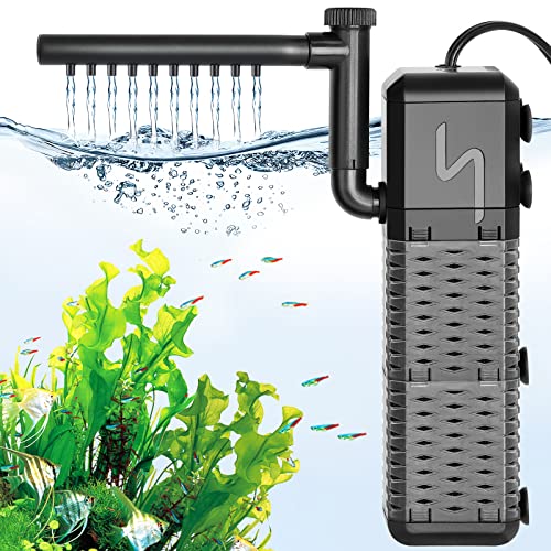 AQQA Filtre Aquarium Réglable 800L/H Pompe Aquarium, Ultra-Silencieux Filtre Intérieur Aquarium Convient aux Aquariums Jusqu'à 250L (9W)