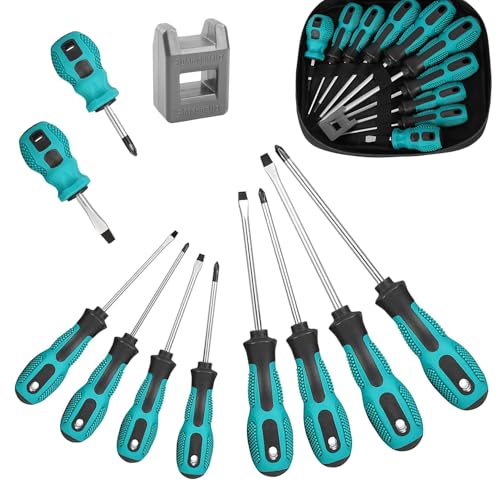 10 Pièces Kit de Tournevis Aimanté, Tournevis Plat und Cruciforme, Tourne Vis, Screwdriver Set, Avec Magnétiseur et Boîte de Rangement