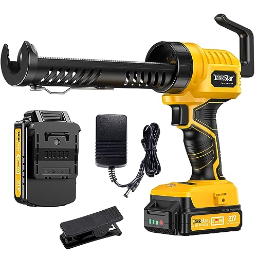 TaskStar Pistolet à cartouche électrique sans fil avec batterie de 2,0 Ah, 5 vitesses réglables, pistolet à cartouche de 300 ml avec lumière LED, seringue en silicone à remplir, jaune (Jaune)