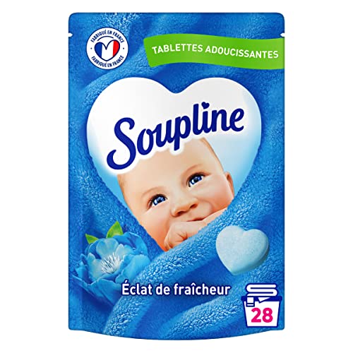 SOUPLINE Tablettes Adoucissantes Cœur Éclat de Fraîcheur, 89% Ingrédients Origine Naturelle, Testées Dermatologiquement, Adoucissant Linge, 28 Tablettes = 28 Lavages