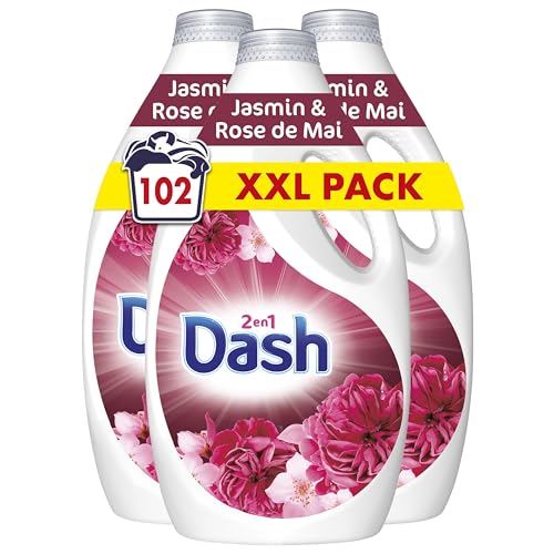 Dash 2in1 Lessive Liquide 102 Lavages, Jasmin Et Rose De Mai, Avec une Touche d’Huiles Essentielles et de Lenor, Fabriquée en France