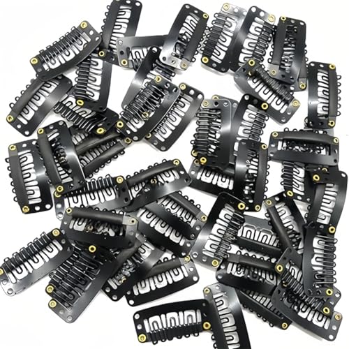 50 Pièces Pinces à Perruque Clips,6 Dents Clips de Peignes avec Caoutchouc Souple,Noir Tressé U Forme Métal de Silicium Perruque Hair Clip,pour Extensions de Cheveux DIY