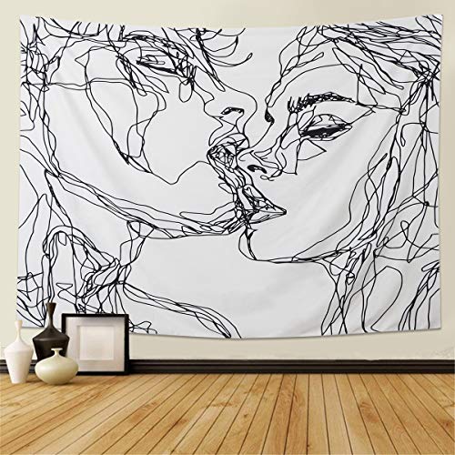 LOMOHOO Hommes Femmes Soulful Résumé Croquis Tapisserie Murale Tapisserie d'amoureux s'embrassant Tapisserie Murale dortoir Chambre Salon (M/130cmX150cm)