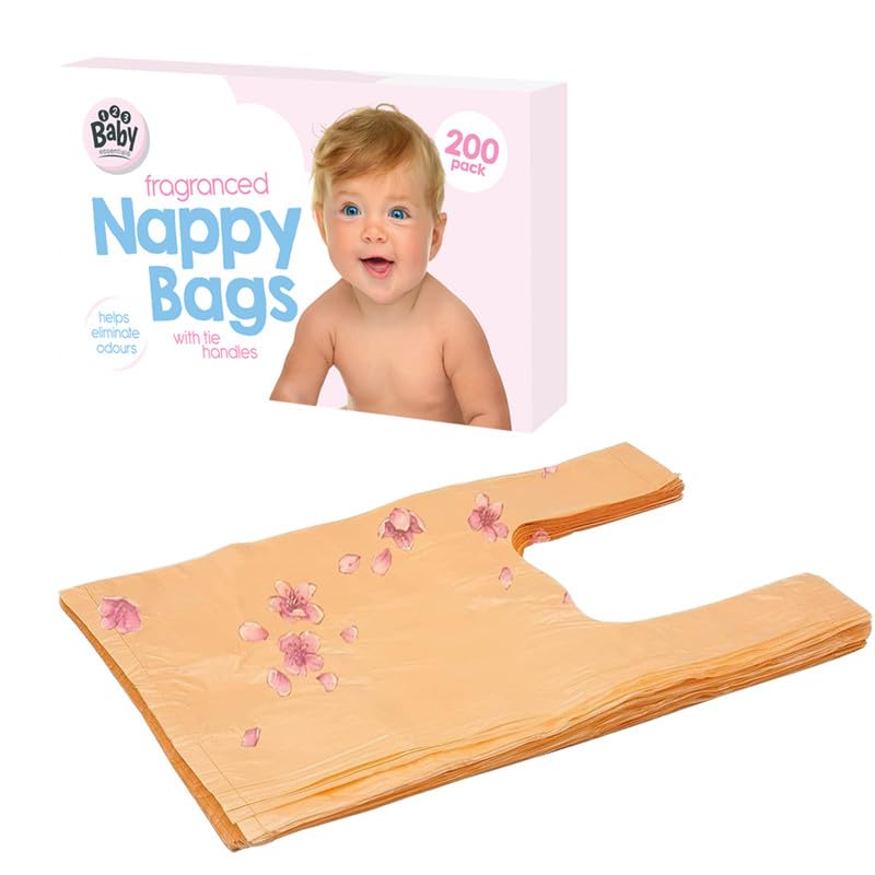 Lot de 200 sacs à couches parfumés, sacs à couches jetables, parfum frais de bébé fort et anti-fuite, capacité du produit sanitaire bloquant les odeurs -700 ml