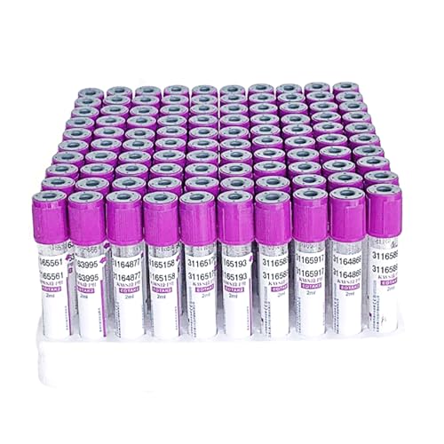 COYEUX Tube de prélèvement sanguin sous Vide 100 pièces, Tubes en Verre EDTA K2 de 2 ML/5 ml/10 ML, avec Bouchon à vis Violet pour Laboratoire, pour Laboratoire