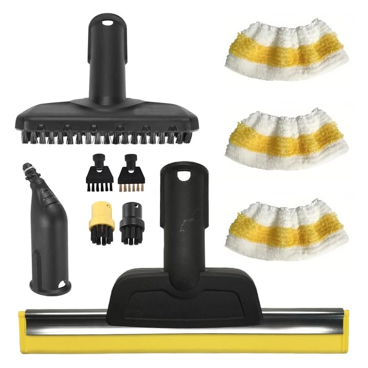 10 Pièces Accessoires de Nettoyeur à Vapeur pour Kärcher Sc1 Sc2 Sc3 Sc4 Sc5, Ensemble de Brosses de Nettoyeur à Vapeur, y Compris Buse Courbée, Raclette à Vitres et Chiffon en Microfibre