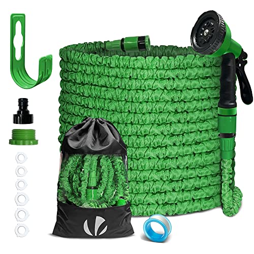 VOUNOT® Tuyau d'Arrosage Extensible 30m Adaptable 1/2' et 3/4' 10 Modes de Pulvérisation Flexible et Anti-Fuite Raccord et Sac de Rangement Fournis Vert
