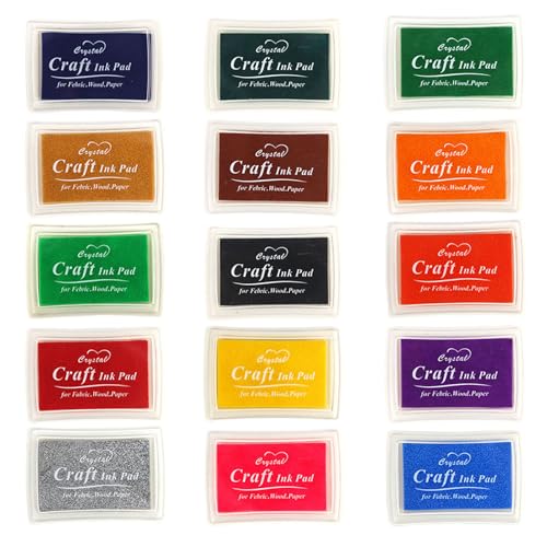 Kaizuca 15 Pièce Color Ink Inkpad, Tampons Encreurs, Coussins Encreurs Ensemble, Extra Large, Respectueux de l'environnement et Inoffensif, pour Scrapbooking, Tissu, Cadeau pour Enfants