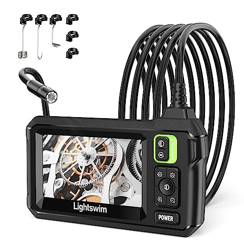 Lightswim Caméra d'inspection endoscopique Industrielle, caméra d'égout endoscopique IPS 4,3', caméra Serpent étanche IP67 avec 8 lumières LED, câble Semi-Rigide de 5 m