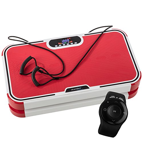 Skandika Home Vibration Plate 900 Plus - Plateforme vibrante oscillante - 5 Programmes - 2 Moteurs - Sangles élastiques -Télécommande au Poignet (Rouge)