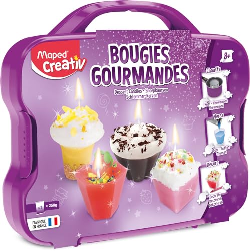 Maped Creativ - Mallette Bougies Gourmandes Loisirs Créatifs pour Enfants dès 8 ans - Activité Manuelle Fabrique des Bougies de Cire Desserts Cupcake, Gâteaux et Patisseries, Multicolore, 18 Unités
