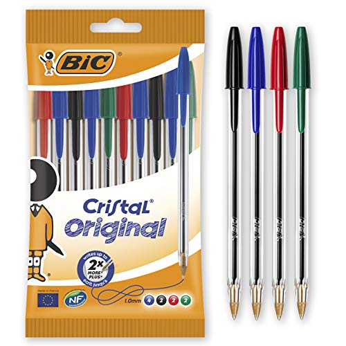 BIC Cristal Original Stylos-Bille - Couleurs Assorties, Un Paquet de 10