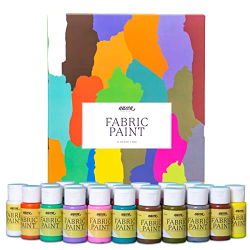 Peinture Textile Permanent et Lavable Nazca Colors – 24 Couleurs x 30ml – Lot Acryliques pour Tissu et Cuir Idéal pour Peindre Vêtements, Baskets, T-shirts, Sacs, Chaussures – Grand Pouvoir Couvrant