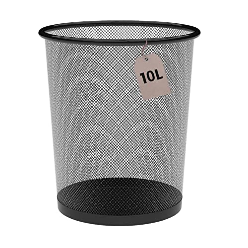 Corbeille à Papier Métallique 10 Litres Noire Ø23,5 x 27 cm. Poubelle de Bureau, Poubelle de Recyclage, Poubelle de Cuisine, Poubelle de Salle de Bain, Organisateur de Bureau
