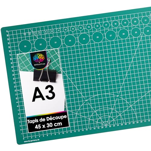 OfficeTree® Tapis de Decoupe Autocicatrisant A3- Plaque de Découpe – Tapis Coupe Couture pour Découpages Professionnels - 3 Couches de PVC Recyclable - (Vert)