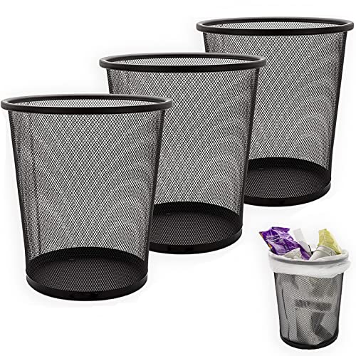 SENENQU Lot de 3 Corbeille à Papier, 12L Poubelle de Bureau Métal Maille, Petit Corbeille Poubelle Bureau de Cusine de Chambre de Salles de Bains-26.5 x 23.5 x 18.8 CM - Noir