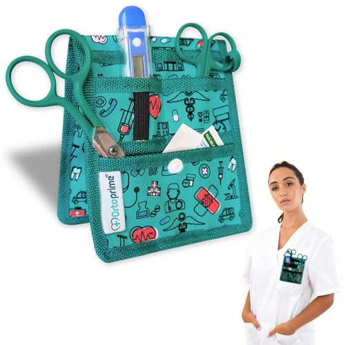 OrtoPrime Matériel Aide Soignante PLUS DE COMPARTIMENTS - Pochette Infirmière - Pochette Infirmière pour Blouse - Accessoire Aide Soignante - Kit Aide Soignante TAILLE IDÉALE