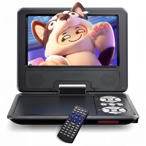 WOLFANG 9,5' Lecteur DVD Portable pour Enfants avec Écran Pivotant HD, 6 Heures d'Autonomie, Prise en Charge de la Télévision de Synchronisation, USB/SD [Pas de compatibilité Blu-Ray]