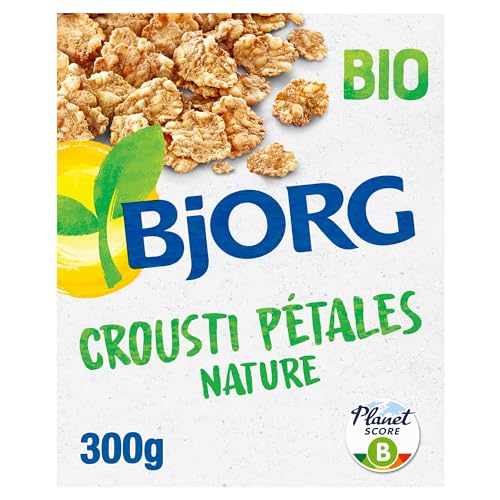 BJORG - Céréales Bio Crousti' Pétales Nature - Aux Céréales Complètes - Sans Huile de Palme - Riche en Fibres - Sachet de 300 g