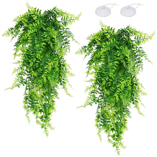 QUOZUO 2 Plante suspendues Artificielle, Terrarium Plante Decoration pour Lézard Escalade, Caméléon, Gecko, Serpents