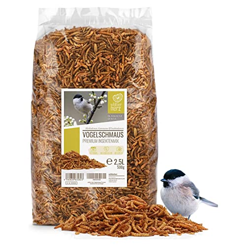 Wildtier Herz | Nourriture pour Oiseaux De Première Qualité - 2,5 litres De vers De Farine Séchés d'oiseaux - vers De Farine Vivants, Le Meilleur De La Nourriture Oiseaux Exterieur.
