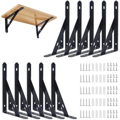 Diompirux Lot de 10 Équerres Étagère de Fixation Murale, 95x150mm Support Etagère Murale Fixation Flottante Support, Tablette Murale à Suspendre avec Vis, pour Bibliothèque Salon Chambre