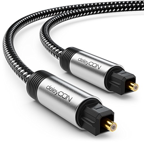 deleyCON 5m Toslink Câble Optique Audio Digital Fiches Plaquées or Gaine en Nylon SPDIF Câble à fibre Optique Dolby DTS Sound - Noir