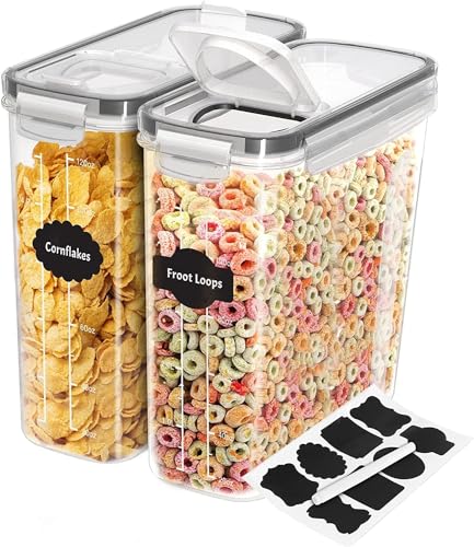 KICHLY Boite de Rangement Cuisine (Lot de 2) - Plastique sans BPA - Bocaux Hermetiques Alimentaires en Scellée avec Couvercle - Conservation Farine, Sucre, Pates, Céréales, Riz