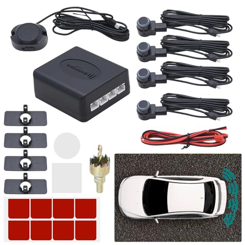 KAOLALI Capteur de Recul Voiture avec 4 Capteurs Kit Radar de Recul Capteurs de Stationnement Universel Aide au Stationnement Kit Audio Buzzer Alarme pour Voitures, Noir