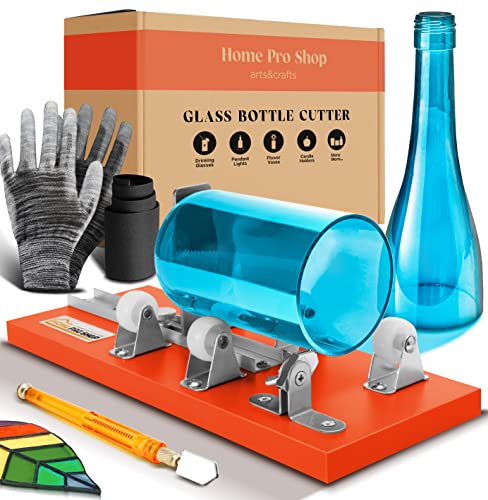 Home Pro Shop Coupe Verre Circulaire – Outil Coupe Verre pour Loisirs Créatifs – Outil Coupe Bouteille Verre de Vin ou de Bière – Kit Complet avec Gants & Accessoires de Sécurité