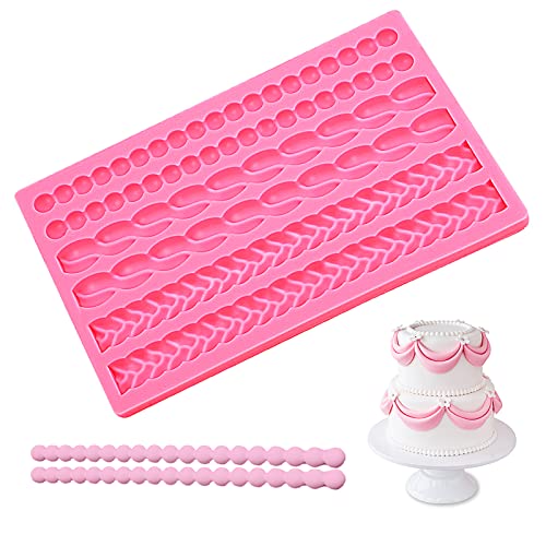 Moule à Fondant à Gâteau Diy Décoration de Bordure de Gâteau, Moule Silicone Fondant Perle Corde, 3D Décoration de Gâteau Bord Moules, Moule en Silicone en Forme de Perle pour Chocolat, Cupcakes