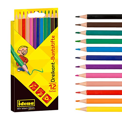 Idena 20133 20133-Crayons de Peinture en 12, Crayons de Couleur sans Bois en Forme de Triangle Ergonomique, emballés dans Un étui en Carton, Multicolore