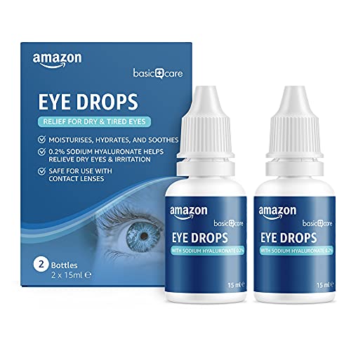 Amazon Basic Care Yeux Gouttes oculaires avec Hyaluronate de Sodium 0,2%, 15 ml (Lot de 2)