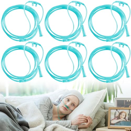 Lot de 6 lunettes de nez à oxygène : 5 m - Pour appareil à oxygène, tube à oxygène, lunettes de nez avec tube O2 de 500 cm - Pour appareil à oxygène, thérapie respiratoire