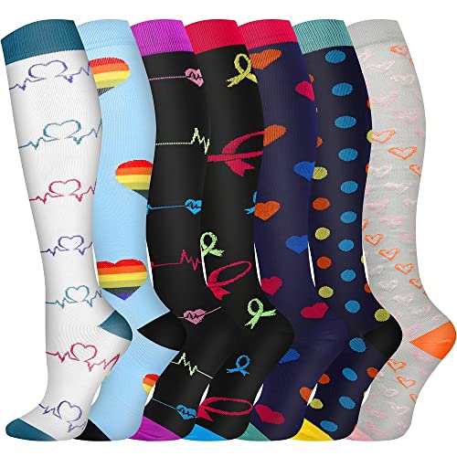 Pnosnesy Chaussettes de Compression, (7 paires) pour Hommes et Femmes 15-20 mmHg, idéales pour L'athlétisme, la Course, les voyages en avion, le Soutien (S/M, Multicoloured 01)