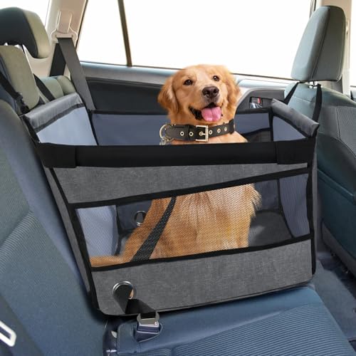 Siège Auto Chien Sécurisé, Panier Voiture Chien Confortable, Protection Voiture Chiens avec Fenêtre Aérée, Sangle Réglable, Compatible avec Tous Véhicules (49x49x38cm)