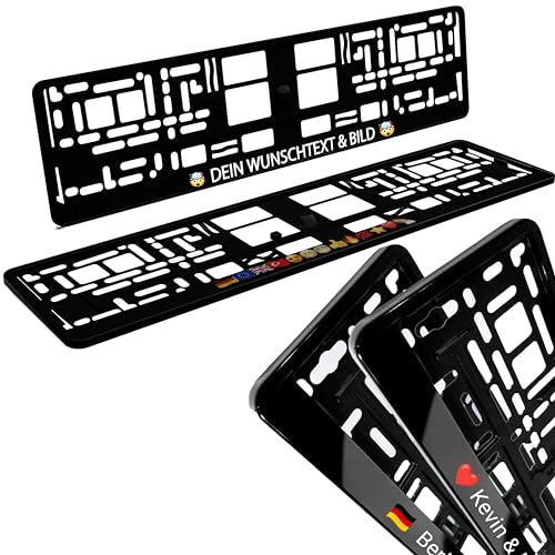 Bl4ckPrint - Support de plaque d'immatriculation personnalisé avec texte et emojis au choix - Lot de 2 cadres de plaque d'immatriculation pour voiture - Résistant aux intempéries - Support de plaque