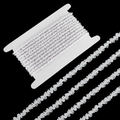 FINGERINSPIRE 5m Bordure Perlée Blanche de 6mm de Large Ruban de Bordure Perlé Embellissements de Bordure Grand Bordure Décorative en Perles pour Robe de Mariée Couture Bricolage