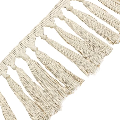 Rockreyoa 11 cm de long en coton - Bordure à franges - Pour bricolage, costumes, vêtements, rideaux, couture, accessoires de bricolage, nappe, accessoires de maison, décoration de mariage, beige - 11