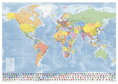 Carte du monde (état politique 2022) en français de 140 x 100 cm avec plastification sur les deux faces