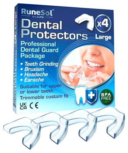 Runesol Goutiere Dentaire Bruxisme, 4 x Grande Gouttiere pour Dent, Protecteurs Buccaux pour Bruxisme Adulte, Gouttieres pour les Dents, Gouttière Bruxisme, Goutieres Dentaires