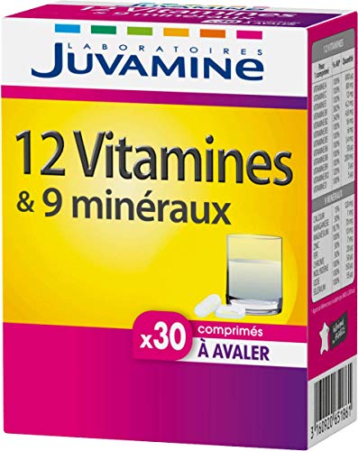 JUVAMINE - 12 Vitamines & 9 Minéraux - Aide à réduire la fatigue - 30 Comprimés à Avaler