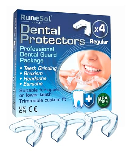 Runesol Gouttiere pour Dent, 4 x Régulier Goutiere Dent Bruxisme, Goutiere Dentaire, Mouldable Protecteurs Buccaux pour prévenir Bruxisme Adulte, Gouttieres pour les Dents, Gouttière Bruxisme