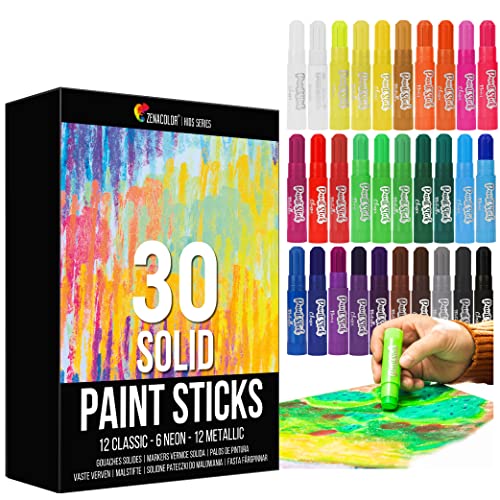 Zenacolor Lot de 30 bâtons de peinture pour enfants - Fournitures d'art pour enfants - Bâton de peinture sans désordre - Couleur unie