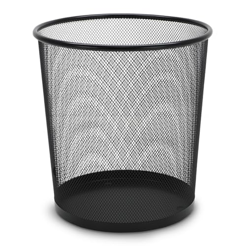 Waytex 931103 Corbeille à Papier en Métal Maille Mesh 13L Noire, Poubelle de Bureau, Salle de Bain, Cuisine