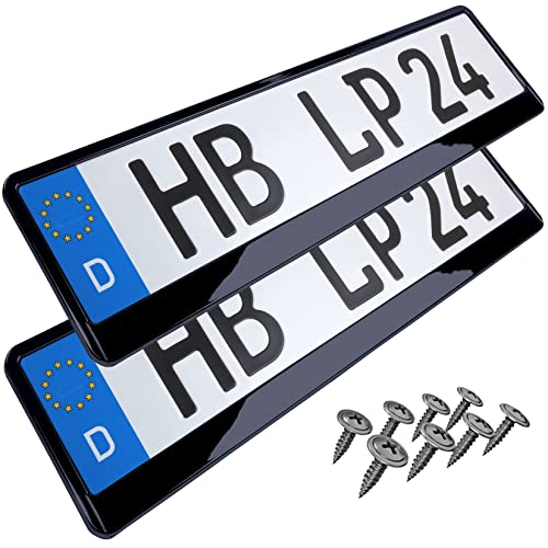 Lot de 2 Supports de plaques d´immatriculation, ABS, Noir, Brillant